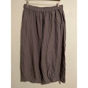BUYKUD Womens Wide Leg Pants 2X Gray Linen Pull On Relaxed Hobo Boho Lagenlook